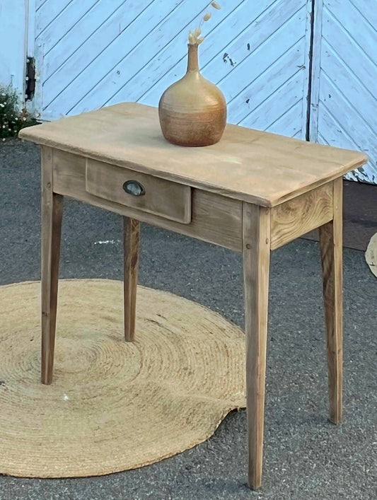 Petite table de ferme ancienne 1 tiroir en chêne massif brut