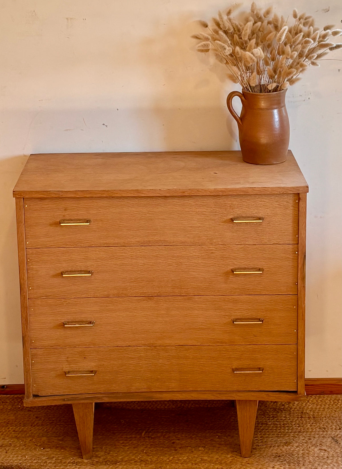 Commode vintage ancienne en chêne brut 4 tiroirs