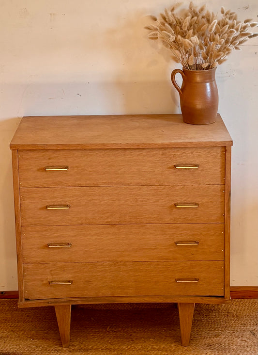Commode vintage ancienne en chêne brut 4 tiroirs