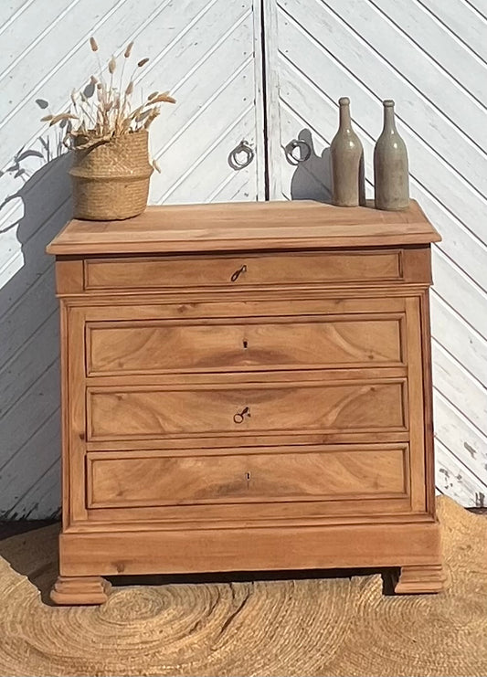 Commode ancienne en bois massif brut 4 tiroirs