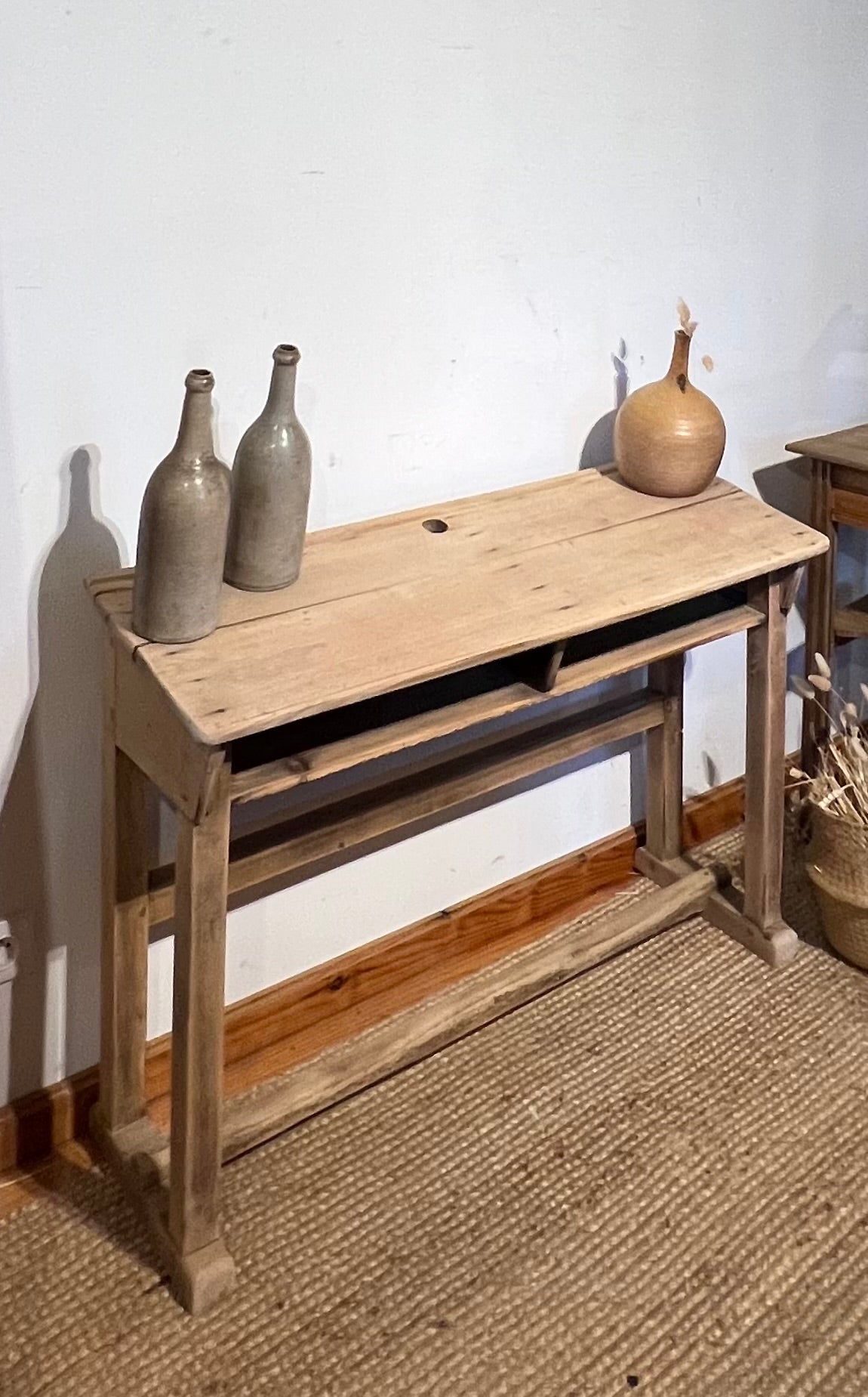Bureau ancien / console en chêne massif brut