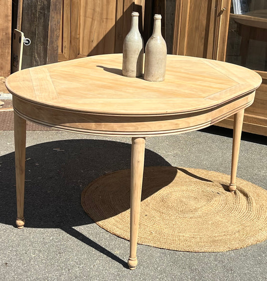 Table ronde + 1 rallonge ancienne en bois massif brut