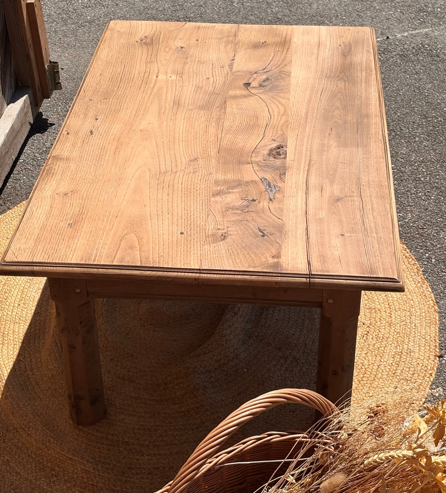 Table basse de ferme ancienne en chêne massif brut 1 tiroir